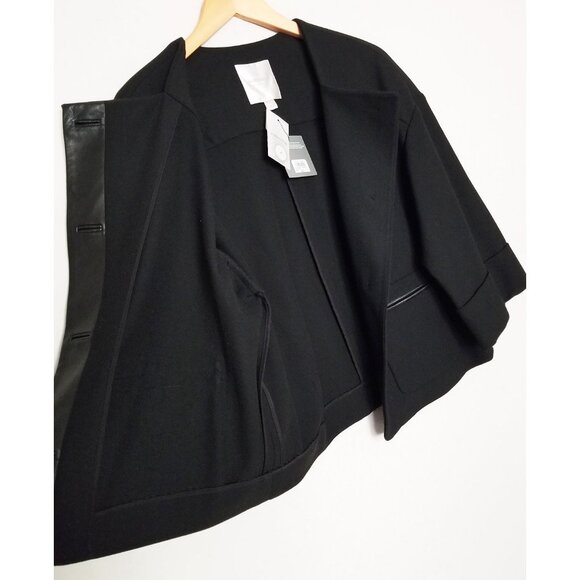 NEW Nordstrom Collection Leather Trim Ponte Knit Blazer Jacket S Black Crop $298 - Picture 15 of 16